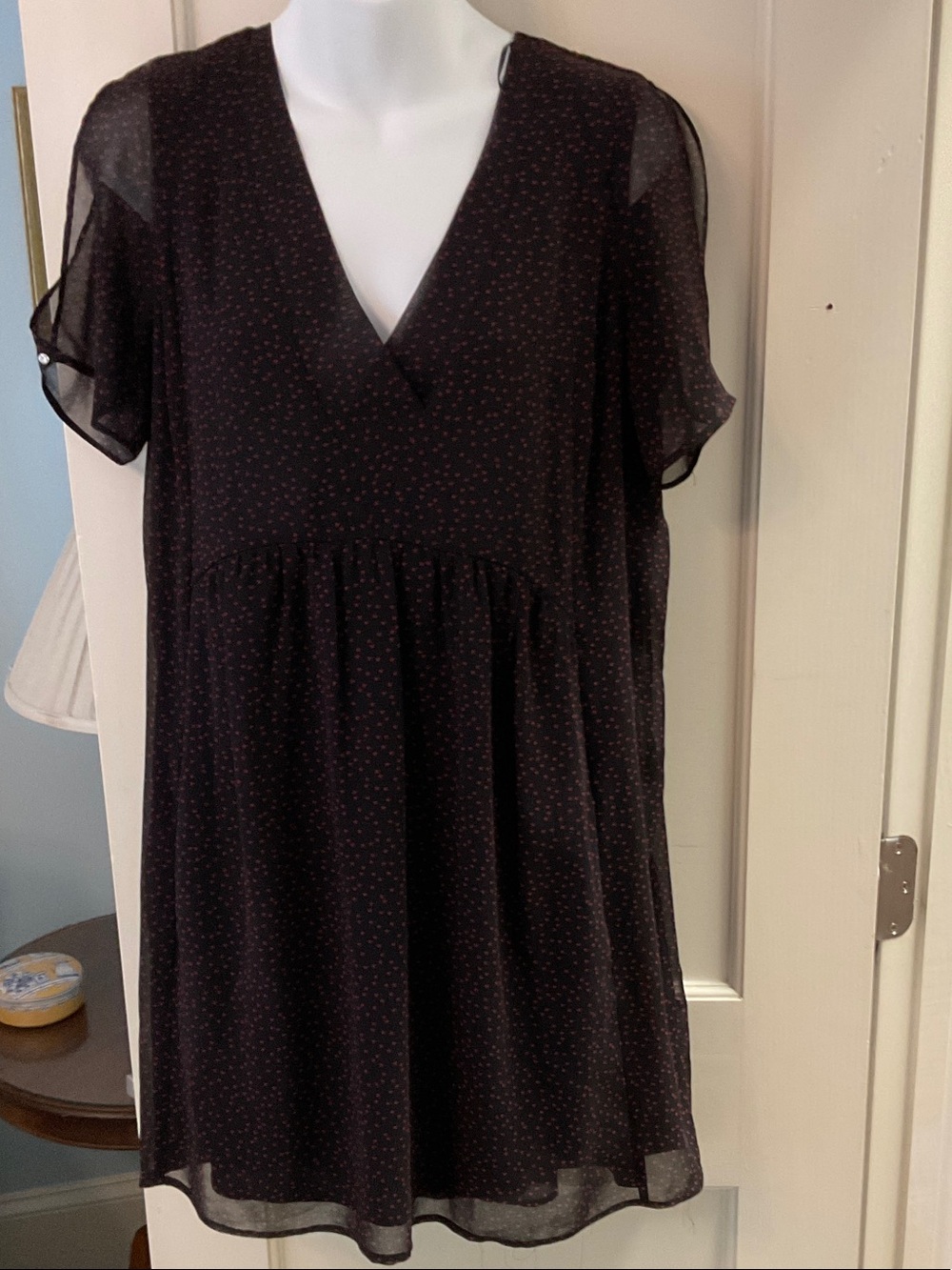 Zara Basic flowy lined black sheer size M dress with tiny red stars